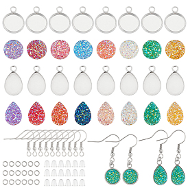 Kit para hacer pendientes colgantes brillantes, incluyendo cabochons de la resina, 304 Configuración de cabujón colgante del acero inoxidable, 316 ganchos del pendiente del acero inoxidable, anillos de salto de hierro y tuercas de oreja de plástico