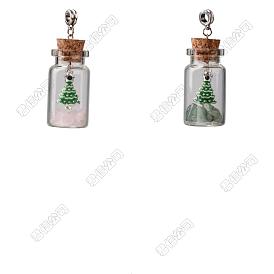 20 piezas 2 estilos colgantes de botella de los deseos con cuentas de aventurina verde natural y cuarzo rosa con agujero grande estilo europeo, Colgantes de esmalte de diamantes de imitación de aleación de árbol de Navidad