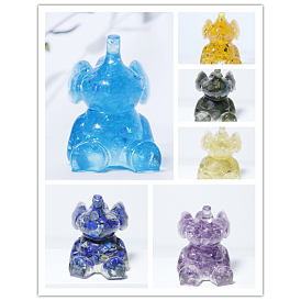Natural Gemstone Chip & Resin Craft Display Decorations, Elephant Figurine, for Home Feng Shui Ornament