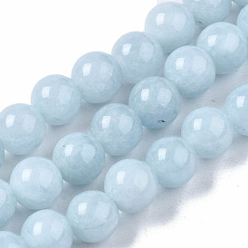 Natural Chalcedony Beads Strands, Imitation Aquamarine, Dyed & Heated, Round