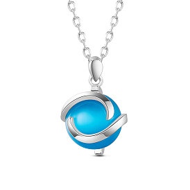 925 collar colgante de plata esterlina, con el ópalo, rondo, cielo azul profundo