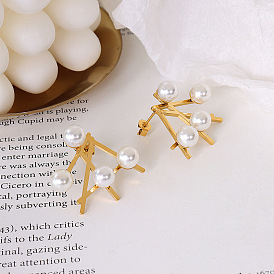 Chic French Style Irregular Geometric Pearl-Inspired Earrings for Women