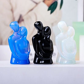 Gemstone Carved Hug Couple Figurines, for Home Office Desktop Feng Shui Ornament
