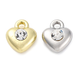 Rack Plating Alloy Pendants,with Rhinestone, Cadmium Free & Nickel Free & Lead Free, Golden, Heart