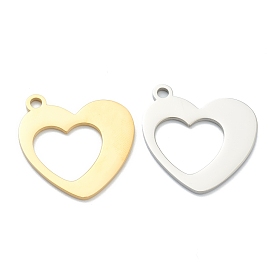 Ion Plating(IP) 304 Stainless Steel Pendants, Heart, Hollow