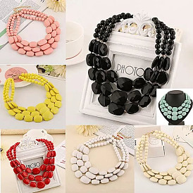 Акриловые граненые прямоугольные градуированные бусины в стиле бохо 3 многослойные ожерелья для женщин