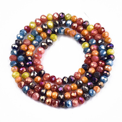 Opaque Glass Beads Strands, Faceted, AB Color Plated, Rondelle