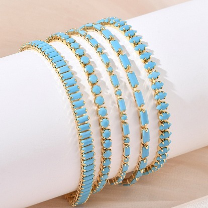 Bracelets de tennis en turquoise synthétique, bracelets en chaîne en laiton pour femmes, or
