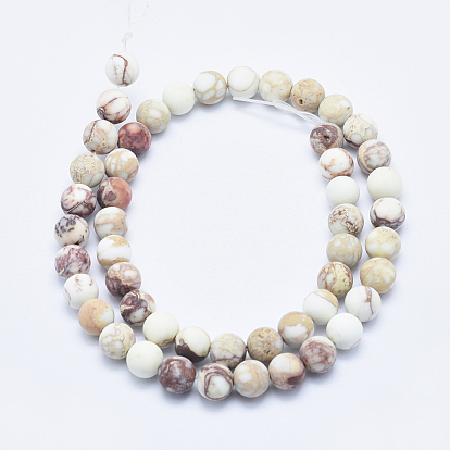 Natural Imperial Jasper Beads Strands, Frosted, Round