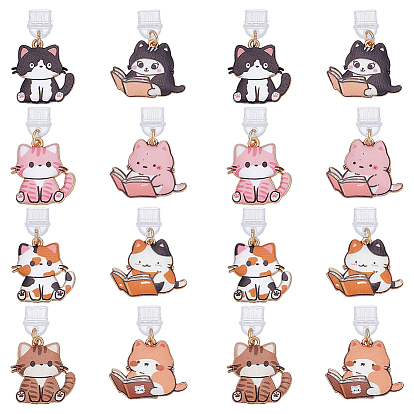 16шт 8 стили ПВХ мобильные пылезащитные заглушки, с подвесками в форме кошки из легированной эмали, золотой свет