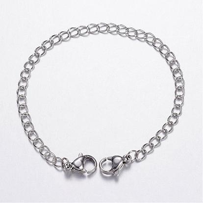 304 Stainless Steel Curb Chains and Lobster Claw Clasps