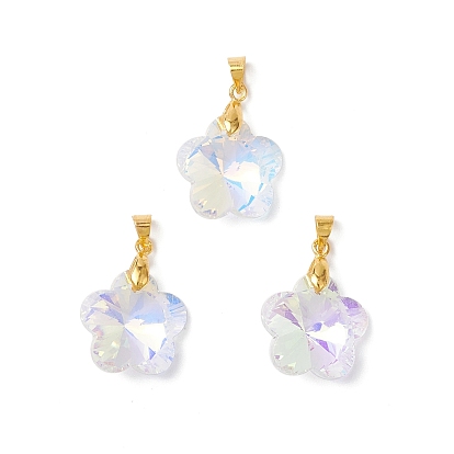 Цвет AB покрытием стеклянные подвески, цветок, с латунными петлями, граненые