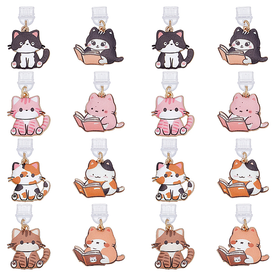 16шт 8 стили ПВХ мобильные пылезащитные заглушки, с подвесками в форме кошки из легированной эмали, золотой свет