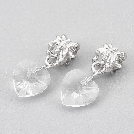 Charmes européens en alliage, Pendentifs grand trou, avec la glace, cœur, clair