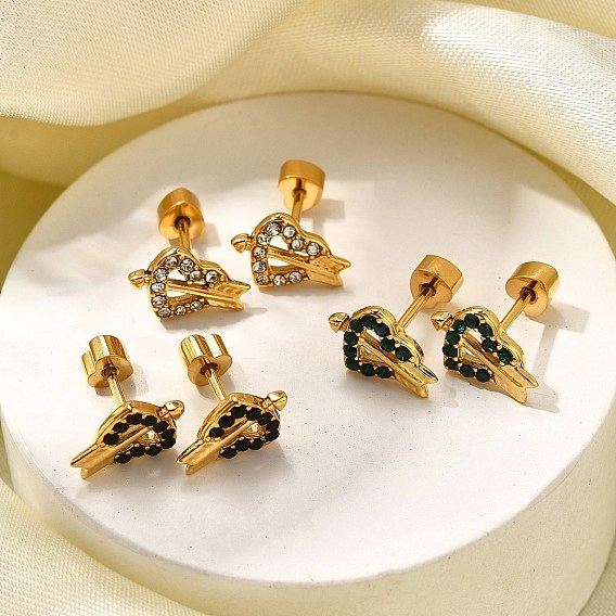 Ионное покрытие (ip) 304 серьга-гвоздик в форме сердца из нержавеющей стали, со стразами, реальный 14 k позолоченный