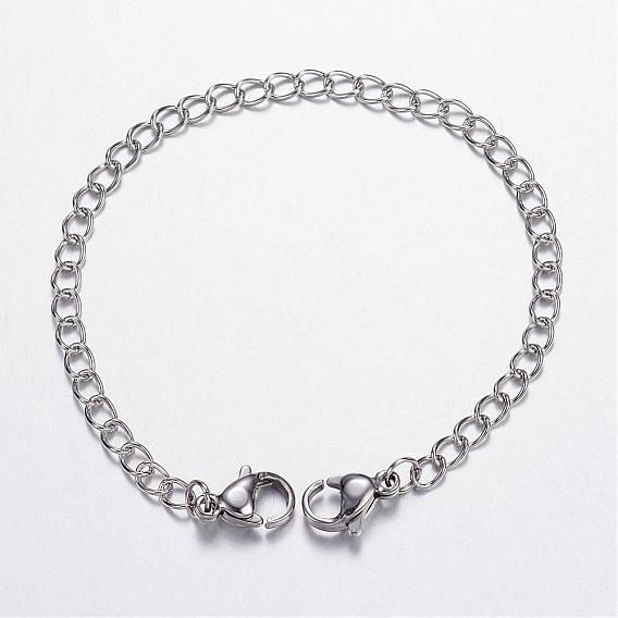 304 Stainless Steel Curb Chains and Lobster Claw Clasps