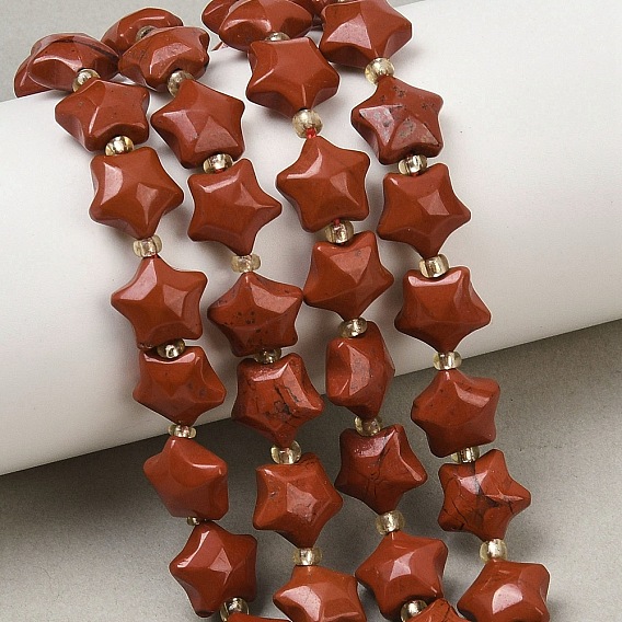 Натуральные красные яшмы бусы пряди, толстая звезда, с бисером