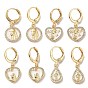 Golden Brass Dangle Leverback Earrings, with Enamel and Cubic Zirconia