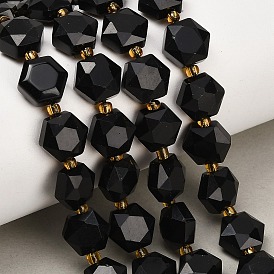 Natural Obsidian Beads Strands, Hexagon, Faceted, with Seed Beads