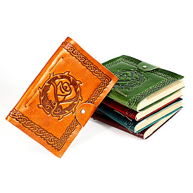 PU Leather Notebook, with Paper Inside, for School Office Supplies, Rectangle with Rose Pattern