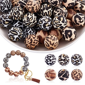60pcs 15mm perles de silicone kit de perles de silicone en vrac perles de silicone imprimé léopard pour la fabrication de porte-clés bracelet collier