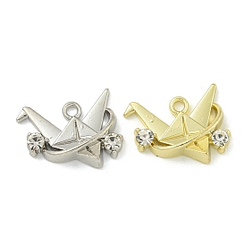 Alloy Rhinestone Pendants, Folded Paper Crane Charm