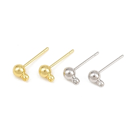 Brass Stus Earring Findings, with Loop, Rack Plating, Long-Lasting Plated, Lead Free & Cadmium Free