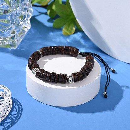 Плетеный браслет из кокосового пончика из бисера для мужчин и женщин, регулируемый браслет из тибетских серебряных бусин