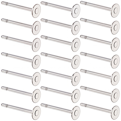 300Pcs 316 Surgical Stainless Steel Flat Round Blank Peg Stud Earring Settings