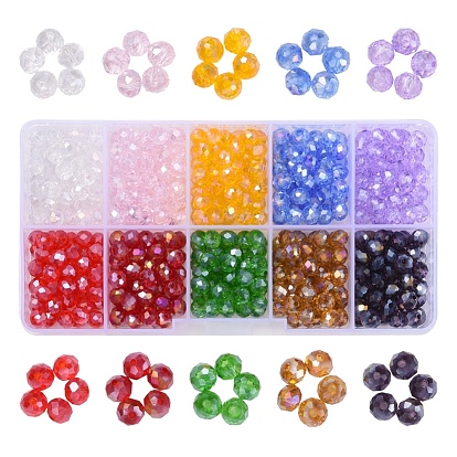 500Pcs 10 Style Baking Paint & Electroplate Glass Beads, Pearl Luster Plated, Faceted, Rondelle
