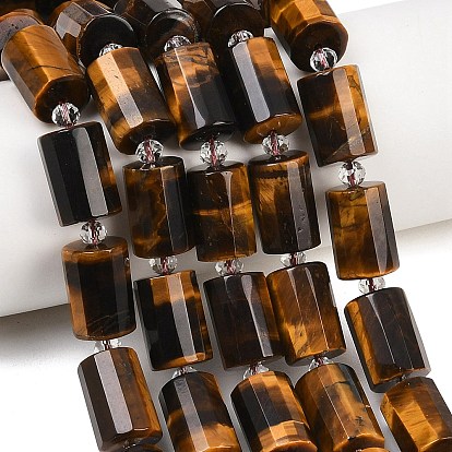 Природных тигровый глаз бисер нитей, граненые, колонка, с бисером