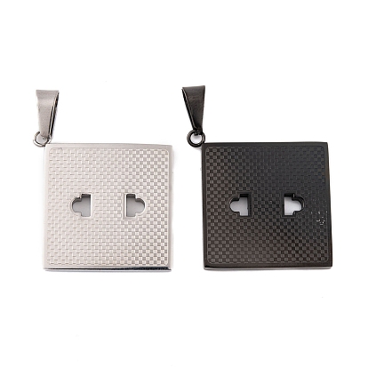 304 Stainless Steel Pendants, Square Socket Charm