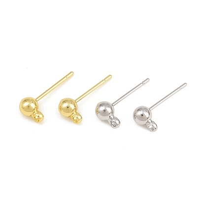 Brass Stus Earring Findings, with Loop, Rack Plating, Long-Lasting Plated, Lead Free & Cadmium Free