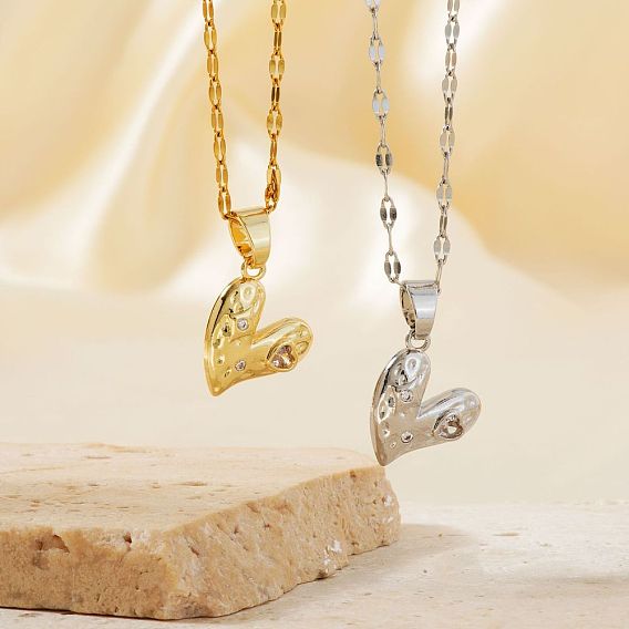Модные женские ожерелья с подвеской в форме сердца из латуни с прозрачными кубическими цирконами, украшенные паве, ко Дню святого Валентина