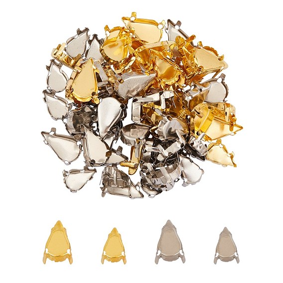 Unicraftale 201 Stainless Steel Sew on Prong Settings, Claw Settings for Pointed Back Rhinestone, Teardrop