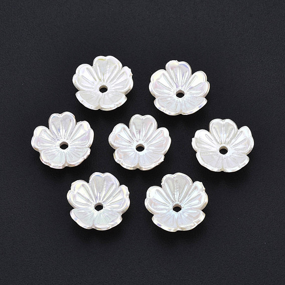 5-Petal ABS Plastic Imitation Pearl Bead Caps, AB Color Plated, Flower