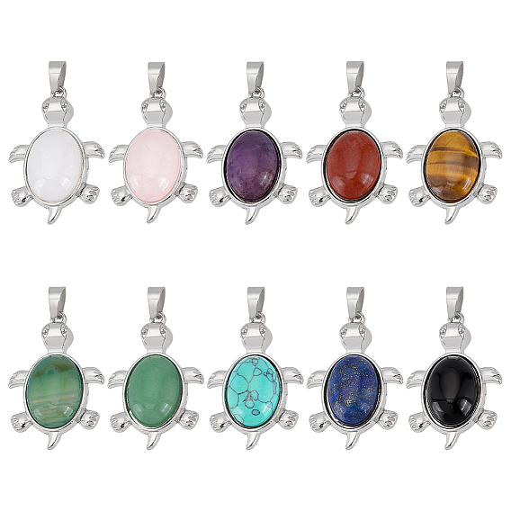 10 шт 10 стили подвески из натуральных и синтетических смешанных драгоценных камней, амулеты в виде железной черепахи, платина, смешанные окрашенные и неокрашенные