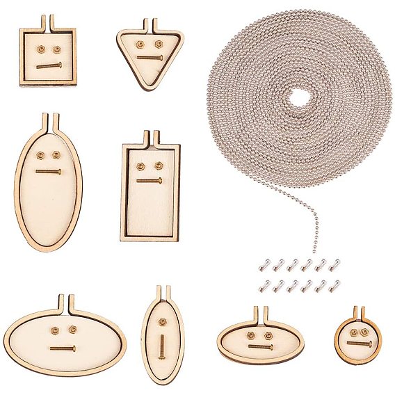 Mini Ring Embroidery Wood Hoops, DIY Wooden Cross Stitch Hoop, Kit Frame Craft Tool Set, Iron Ball Chain Connectors and Iron Ball Chains, with Spool