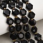Natural Obsidian Beads Strands, Hexagon, Faceted, with Seed Beads