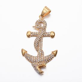 304 Stainless Steel Big Pendants, with Rhinestone, Anchor and Snake