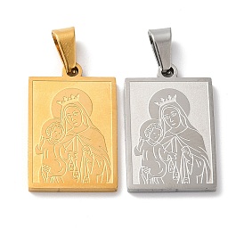Mother's Day Theme Vacuum Plating 304 Stainless Steel Pendants, Rectangle with Child & Mother Charms