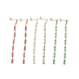 Cubic Zirconia Rectangle Dangle Stud Earrings, Real 18K Gold Plated Brass Long Tassel Earrings for Women, Cadmium Free & Nickel Free & Lead Free
