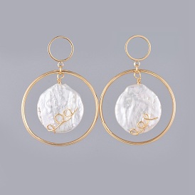 Dangle Earrings, with Natural Baroque Pearl Keshi Pearl, Brass Findings, Rubber Ear Nuts and Cardboard Jewelry Set Boxes