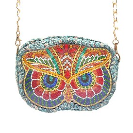 DIY Diamond Painting Handbag Kits, including Bag, Resin Rhinestones, Diamond Sticky Pen, Tray Plate and Glue Clay, Owl Pattern