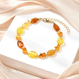 Браслеты из натурального янтаря и латунных бусин для женщин, наггетсы и чипсы, реальный 14 k позолоченный