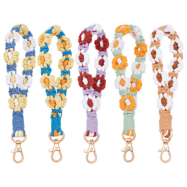 5 шт. 5 цветов, хлопковые брелоки в виде цветов в богемном стиле с бусинами, с поворотными застежками сплава, золотые