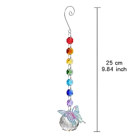 Glass Pendant Decorations, with Glass Octagon Link and Metal Hollow Butterfly, Hanging Suncatchers Garden Decorations