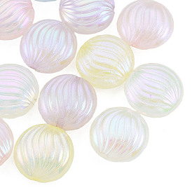 Rainbow Iridescent Plating Acrylic Beads, Glitter Beads, Flat Round