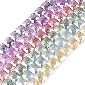 Electroplate Transparent Crackle Glass Beads Strands, Rectangle, Dyed, AB Color Plated, Faceted