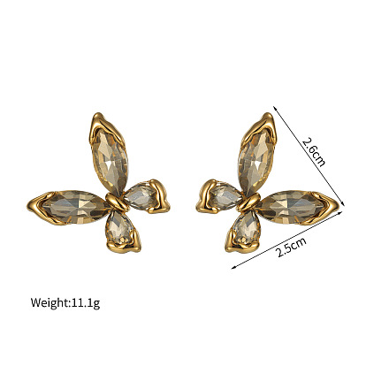 304 Серьги-гвоздики из нержавеющей стали и кубического циркония, бабочка, золотые